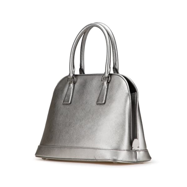 Pre-owned Prada Medium Saffiano Lux Open Promenade Satchel Silver