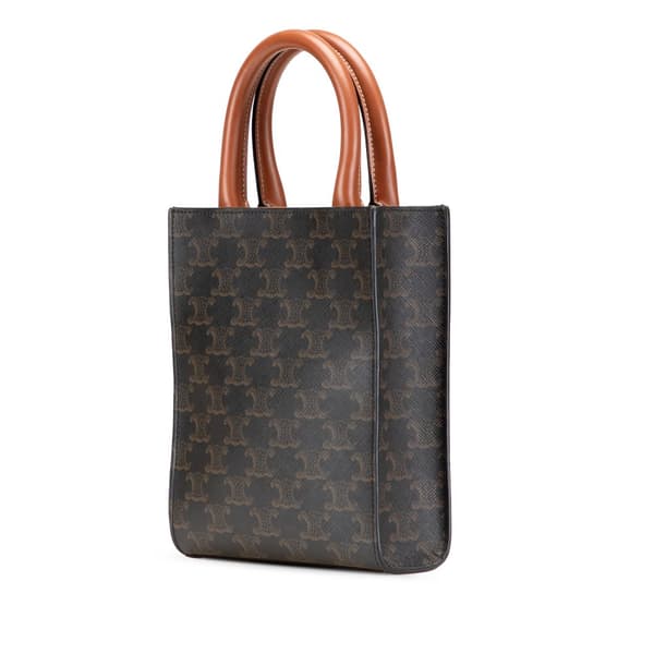 Pre-owned Celine Mini Triomphe Coated Canvas Vertical Cabas Satchel Brown