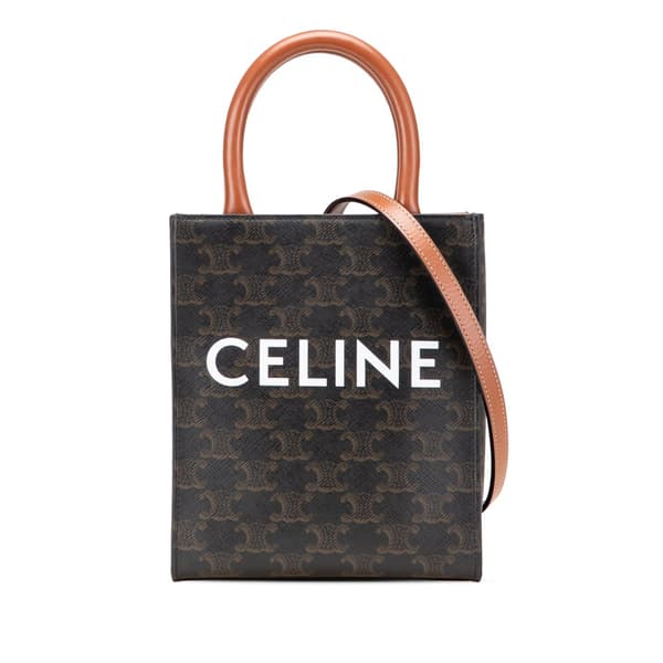 Pre-owned Celine Mini Triomphe Coated Canvas Vertical Cabas Satchel Brown