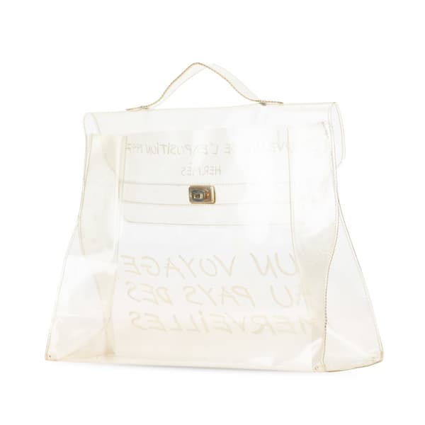 Pre-owned Hermès Vinyl Souvenir De L Exposition Kelly Handbag White