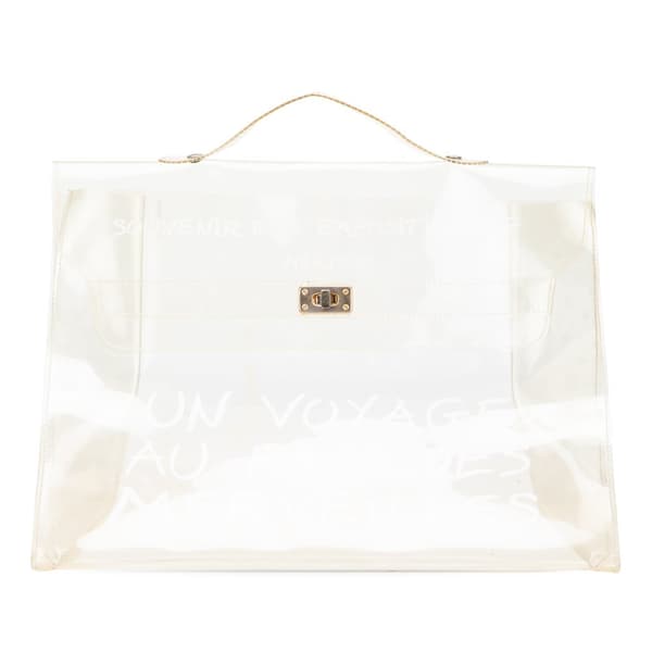 Pre-owned Hermès Vinyl Souvenir De L Exposition Kelly Handbag White