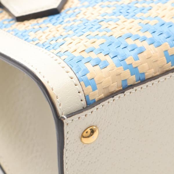 Pre-owned Gucci Mini Raffia Houndstooth Bamboo Diana Satchel Blue