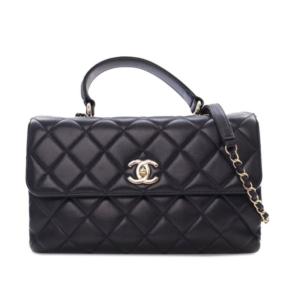 Pre-owned Chanel Medium Lambskin Trendy CC Top Handle Bag Black