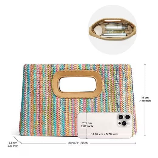 Lollanda Strandväska i Strå för Damer /Väska till Strand - Boho Handtasche med Kedjerem - Väska till Stra