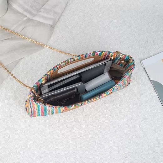 Lollanda Strandväska i Strå för Damer /Väska till Strand - Boho Handtasche med Kedjerem - Väska till Stra