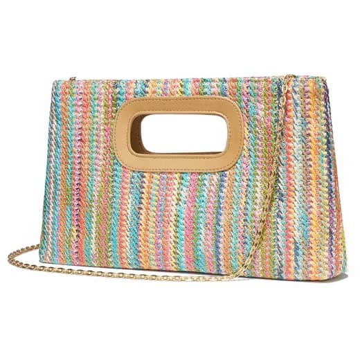 Lollanda Strandväska i Strå för Damer /Väska till Strand - Boho Handtasche med Kedjerem - Väska till Stra