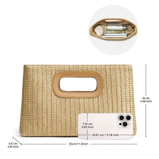 Lollanda Strandväska i Strå för Damer /Väska till Strand - Boho Handtasche med Kedjerem - Väska till Stra