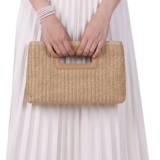 Lollanda Strandväska i Strå för Damer /Väska till Strand - Boho Handtasche med Kedjerem - Väska till Stra