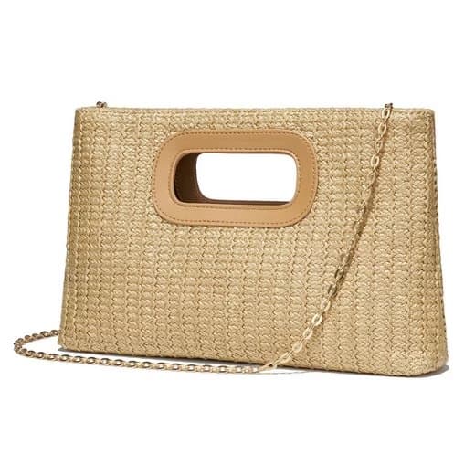 Lollanda Strandväska i Strå för Damer /Väska till Strand - Boho Handtasche med Kedjerem - Väska till Stra