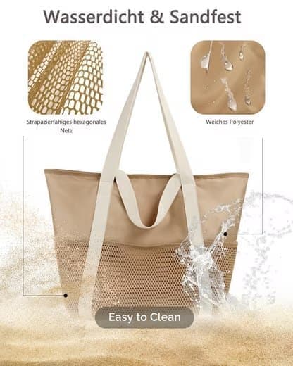 Lollanda Vandtæt Strandtaske / Ekstra stor Strandtaske til kvinder - Rejsetaske med lynlås, Picnictaske - Stra Bag