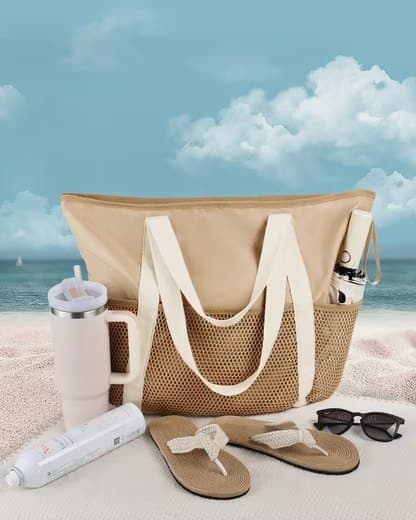 Lollanda Vandtæt Strandtaske / Ekstra stor Strandtaske til kvinder - Rejsetaske med lynlås, Picnictaske - Stra Bag