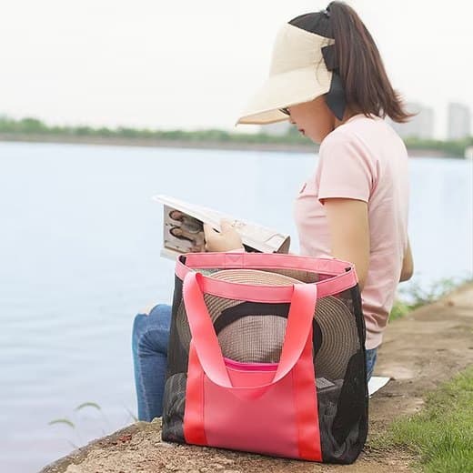 Lollanda Nät Strandväska för Damer, Picknickväska, 33×11×32 cm - Vattentät och Fällbar Väska för Familjen