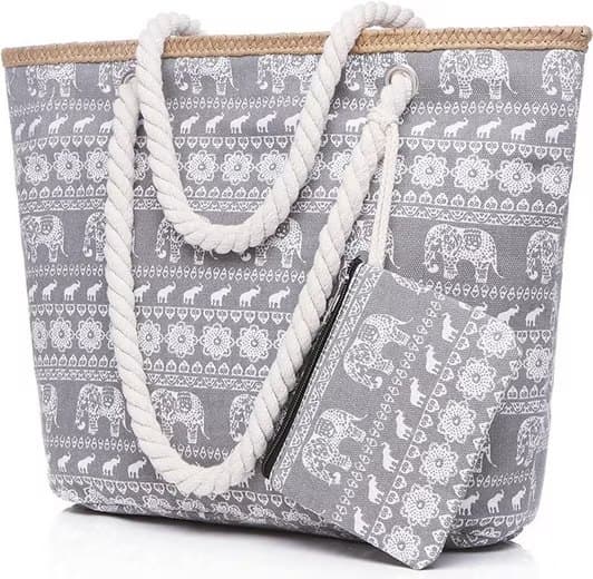 Lollanda XXL Strandväska för Damer 45×33×14 cm, Picknickväska, - Fällbar Väska med Dragkedja och Extra Fickor
