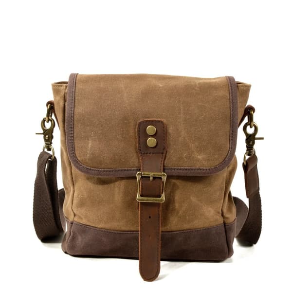 Canvas Crossbody-väska, satchel-form, justerbar axelrem, kompakt storlek,Kaki