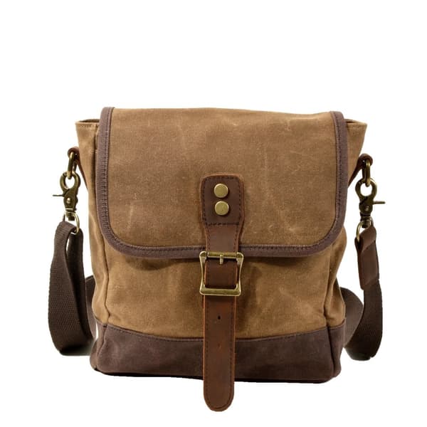 Canvas Crossbody-väska, satchel-form, justerbar axelrem, kompakt storlek,Kaki