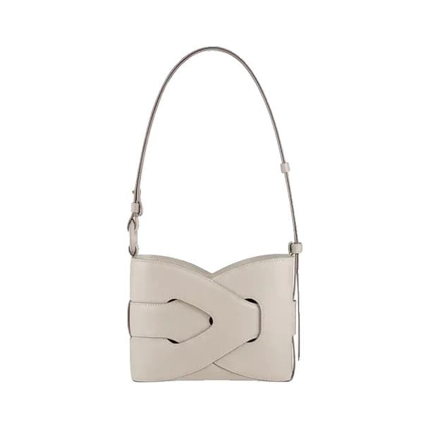 Crossbody-väska, hobo-form, äkta läder, dragkedjestängning,Elfenben
