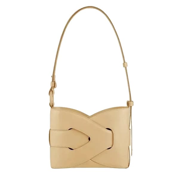 Crossbody-väska, hobo-form, äkta läder, dragkedjestängning,ljus gul