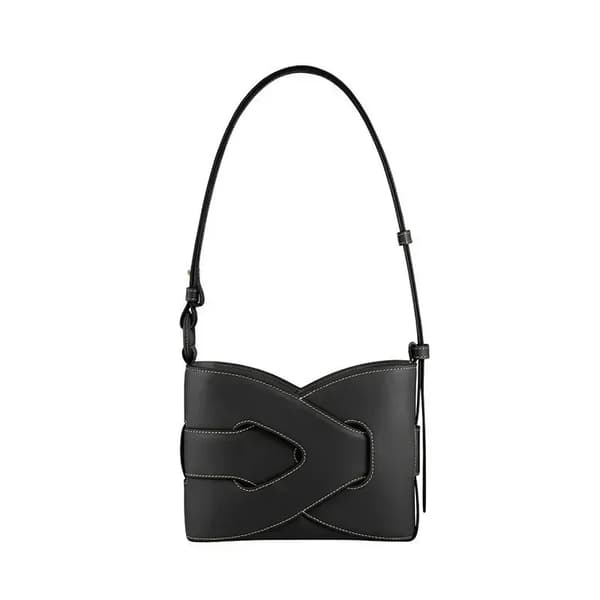 Crossbody Taske, Hobo Form, Ægte Læder, Lynlås Lukning,sort