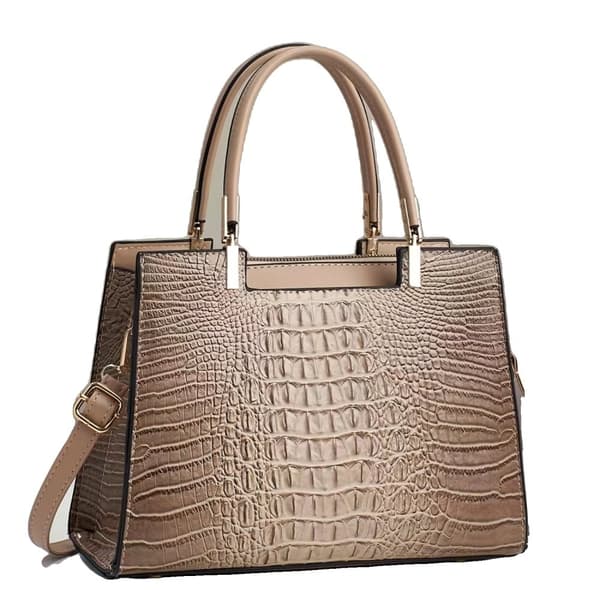 Tote håndtaske, kunstlæder, krokodillemønster, alsidigt design,Khaki