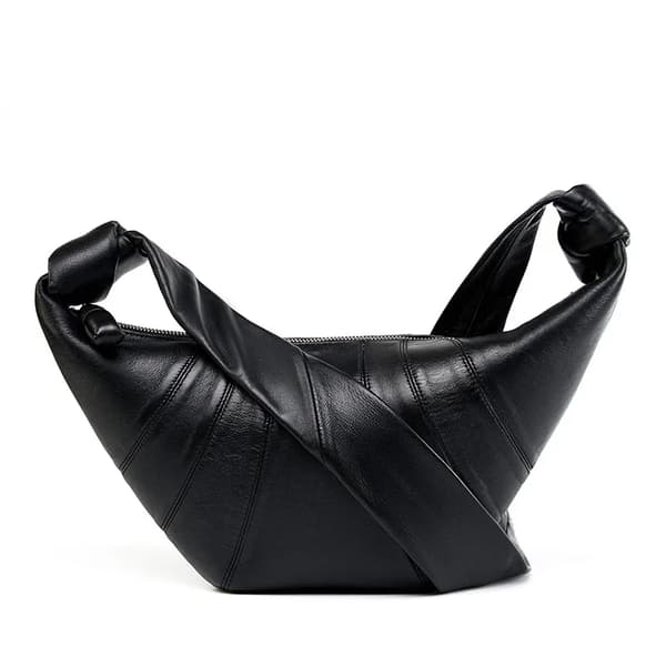 Axelväska, äkta läder, mjuk design, hobo-form,Fårskinn svart, Liten