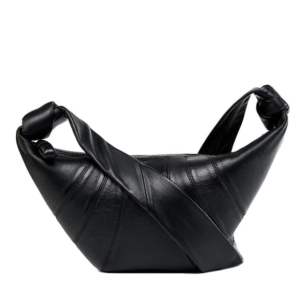 Axelväska, äkta läder, mjuk design, hobo-form,Fårskinn svart, Liten
