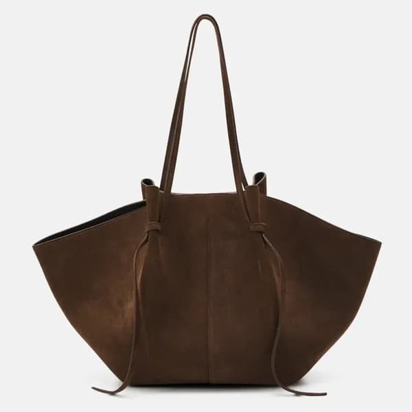 Faux Suede Tote-väska, Axelväska, Avslappnad Tote, Vintage Stil,Kaffe, (30cmMax Längd50cm)