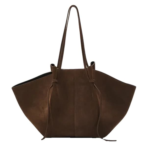 Faux Suede Tote-väska, Axelväska, Avslappnad Tote, Vintage Stil,Kaffe, (30cmMax Längd50cm)