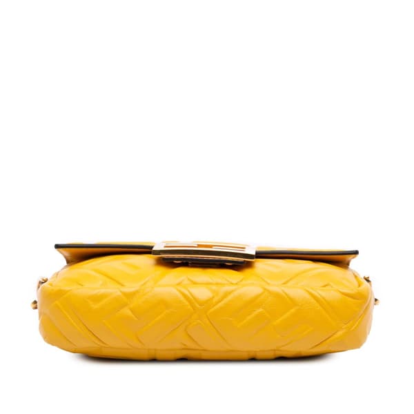 Pre-owned Fendi Mini Zucca Embossed Leather Baguette Satchel Yellow