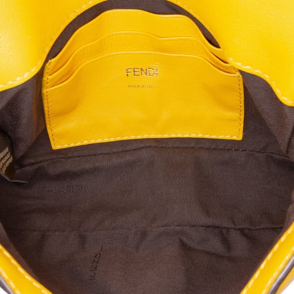 Pre-owned Fendi Mini Zucca Embossed Leather Baguette Satchel Yellow