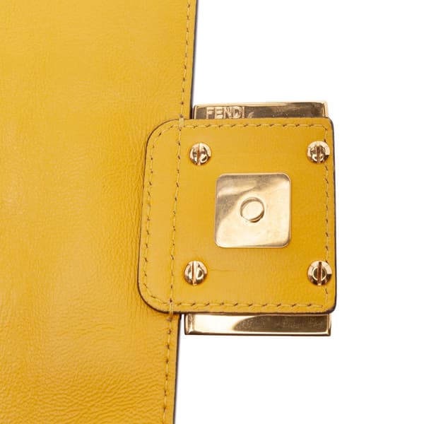 Pre-owned Fendi Mini Zucca Embossed Leather Baguette Satchel Yellow