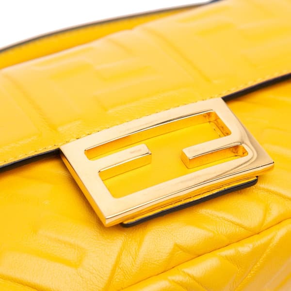 Pre-owned Fendi Mini Zucca Embossed Leather Baguette Satchel Yellow