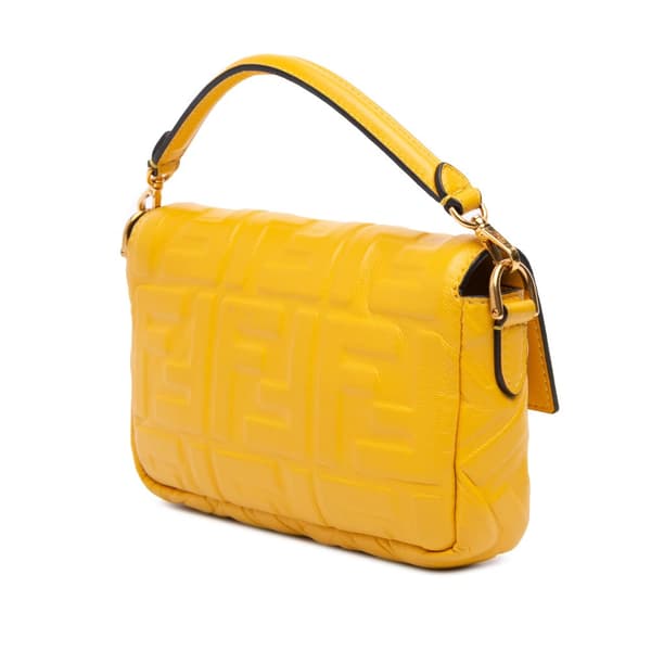 Pre-owned Fendi Mini Zucca Embossed Leather Baguette Satchel Yellow