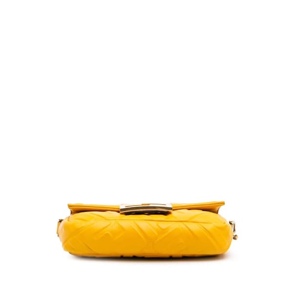 Pre-owned Fendi Mini Zucca Embossed Leather Baguette Satchel Yellow