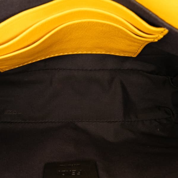 Pre-owned Fendi Mini Zucca Embossed Leather Baguette Satchel Yellow