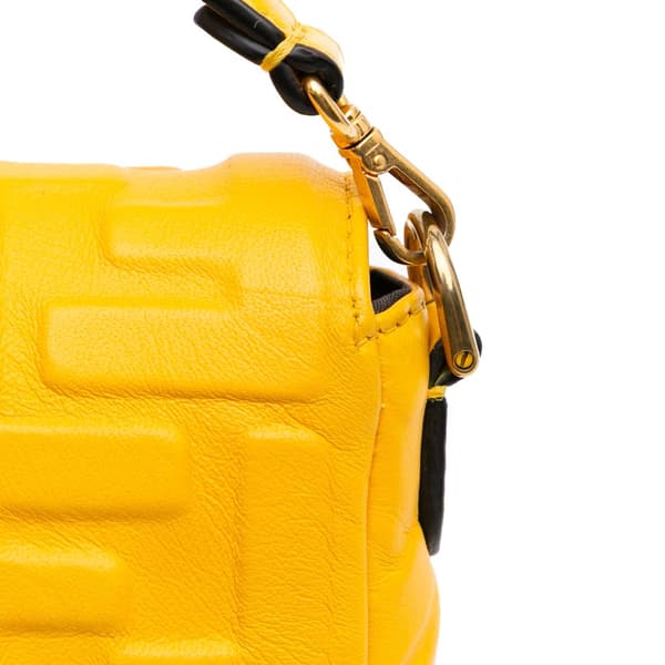 Pre-owned Fendi Mini Zucca Embossed Leather Baguette Satchel Yellow