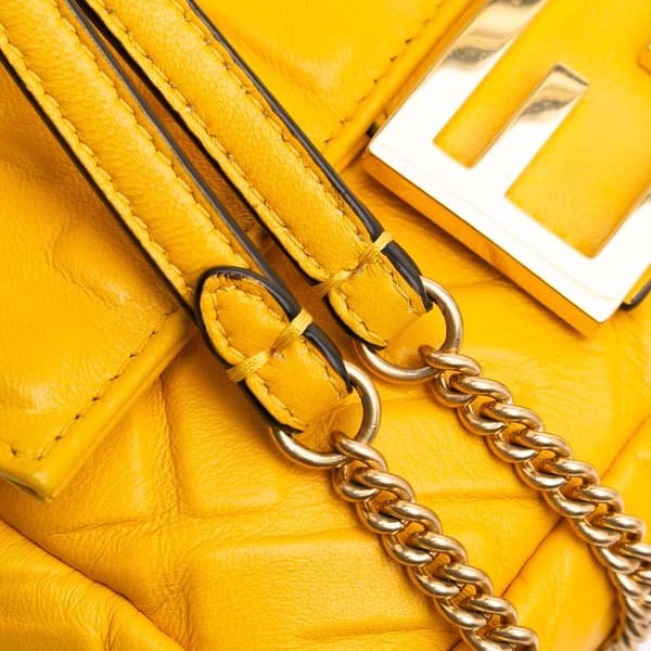 Pre-owned Fendi Mini Zucca Embossed Leather Baguette Satchel Yellow