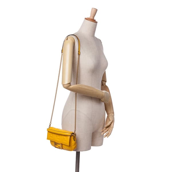 Pre-owned Fendi Mini Zucca Embossed Leather Baguette Satchel Yellow