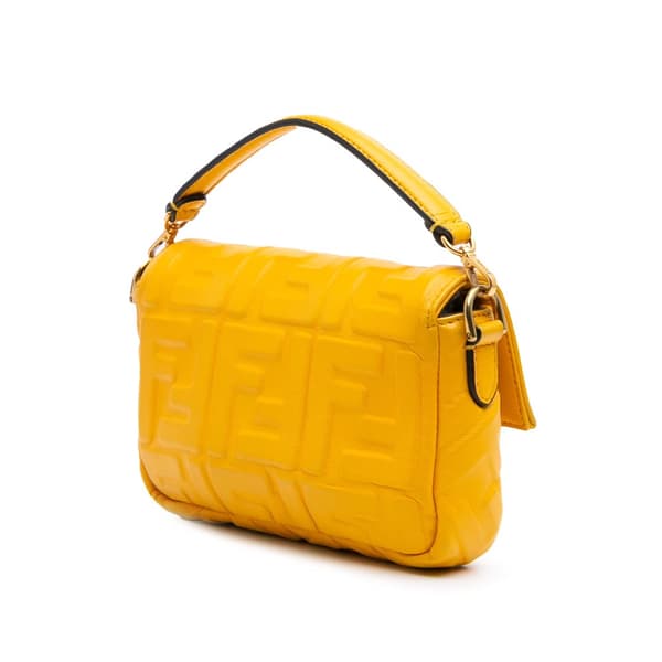 Pre-owned Fendi Mini Zucca Embossed Leather Baguette Satchel Yellow