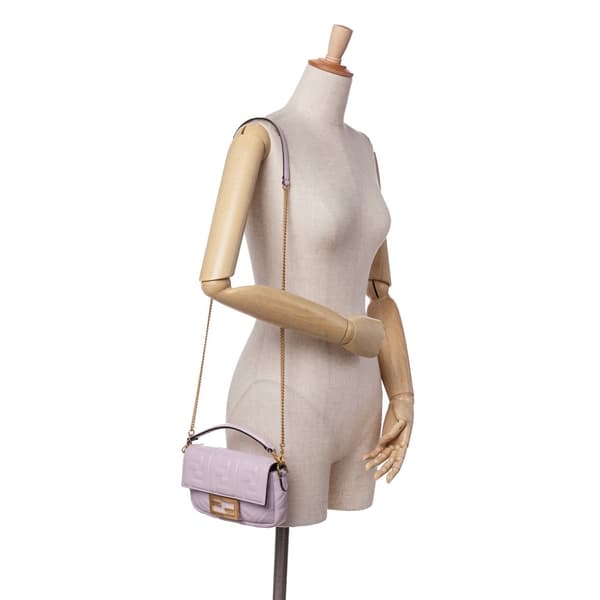 Pre-owned Fendi Mini Zucca Embossed Leather Baguette Satchel Purple