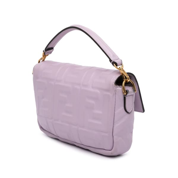 Pre-owned Fendi Mini Zucca Embossed Leather Baguette Satchel Purple
