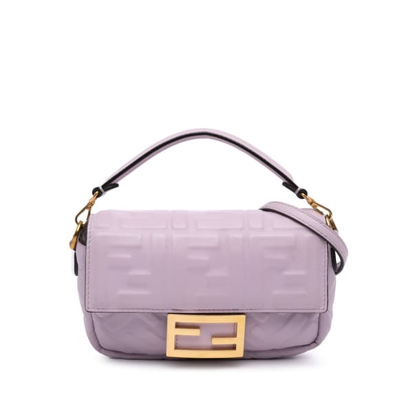 Pre-owned Fendi Mini Zucca Embossed Leather Baguette Satchel Purple