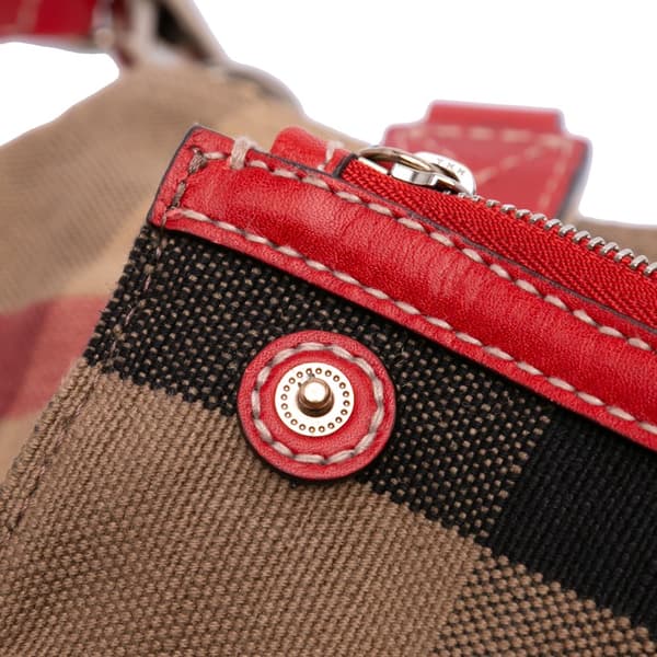 Pre-owned Burberry Mega Check Canvas Tottenham Brit Satchel Brown