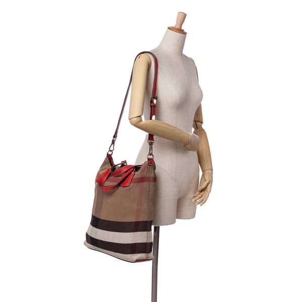 Pre-owned Burberry Mega Check Canvas Tottenham Brit Satchel Brown