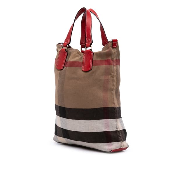 Pre-owned Burberry Mega Check Canvas Tottenham Brit Satchel Brown