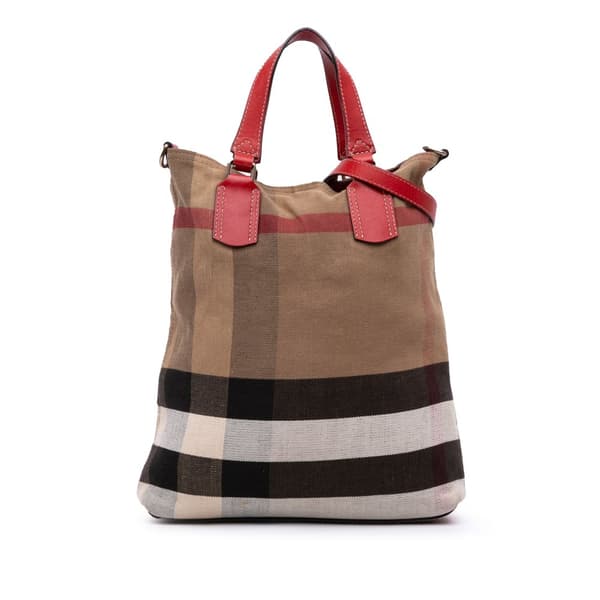 Pre-owned Burberry Mega Check Canvas Tottenham Brit Satchel Brown