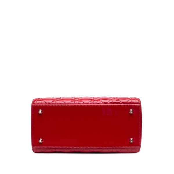 Pre-owned Dior Medium Patent Cannage Lady Dior Red
