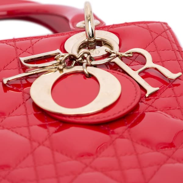 Pre-owned Dior Medium Patent Cannage Lady Dior Red