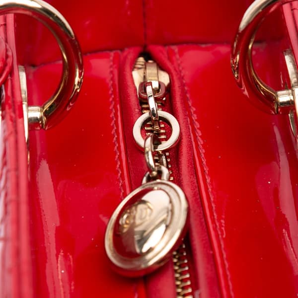 Pre-owned Dior Medium Patent Cannage Lady Dior Red