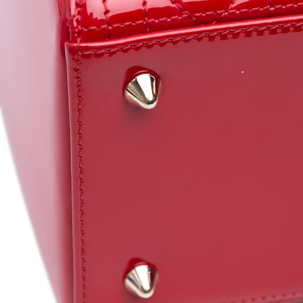 Pre-owned Dior Medium Patent Cannage Lady Dior Red