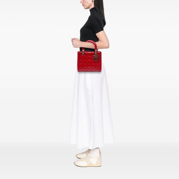 Pre-owned Dior Medium Patent Cannage Lady Dior Red